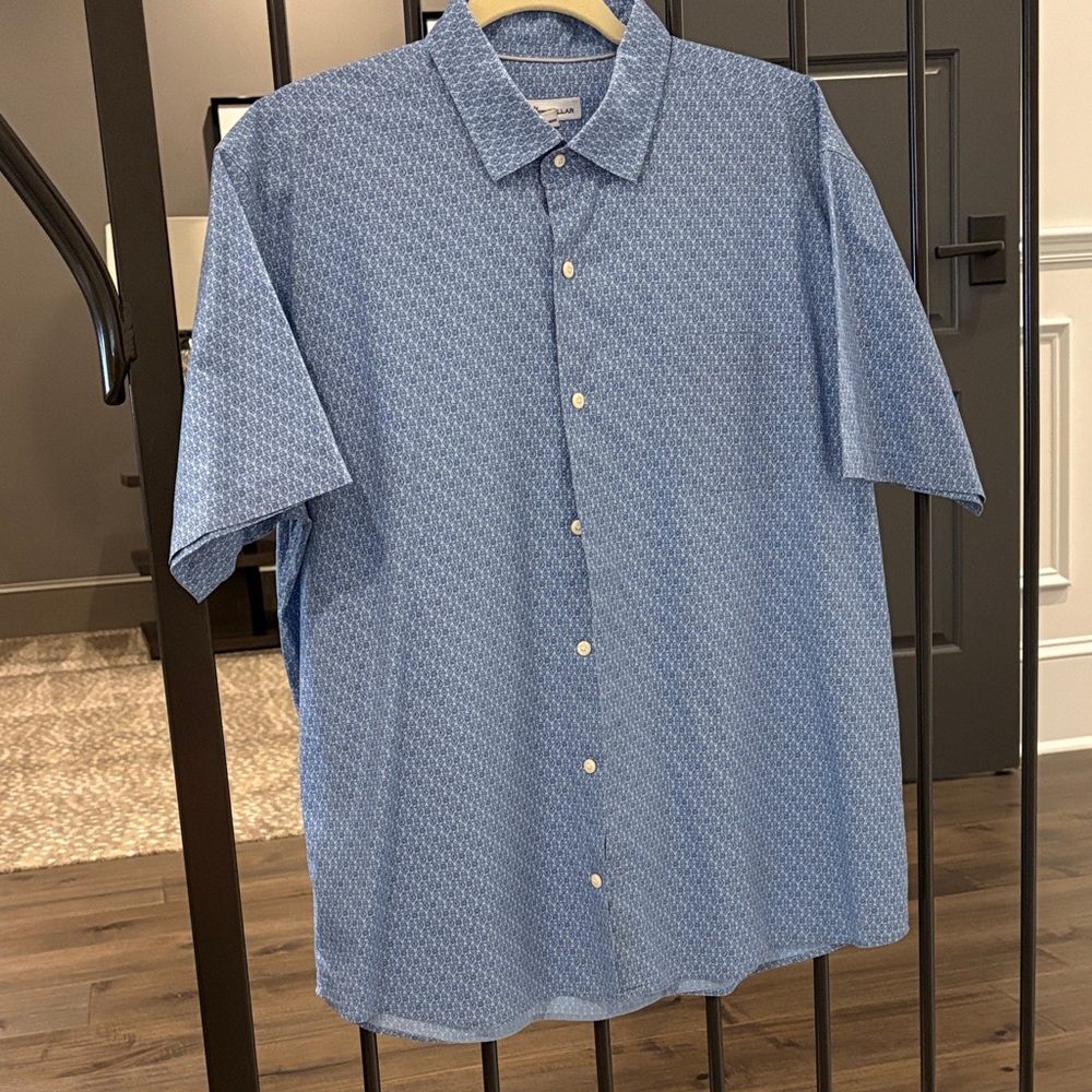 Peter Millar Light Blue Geometric Button Down Shi… - image 1
